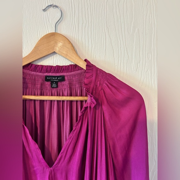 Anthropologie Current Air Los Angeles Magenta Fuchsia Pink Ruffle Pleated Dress - Picture 10 of 13